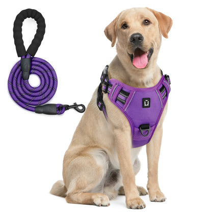 No-Pull Dog Harness & Leash Set — Escape-Proof Reflective Padded Vest with 5 ft Leash