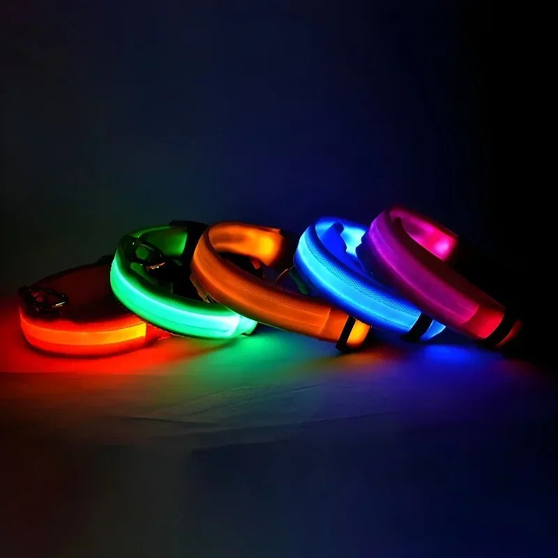 LED Light-Up Dog Collar — Night Safety Glow Collar, Adjustable Nylon, 7 Colors