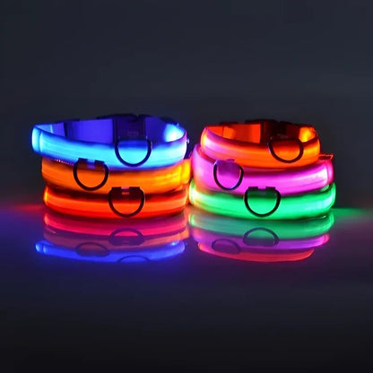 LED Light-Up Dog Collar — Night Safety Glow Collar, Adjustable Nylon, 7 Colors