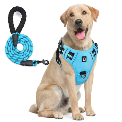 No-Pull Dog Harness & Leash Set — Escape-Proof Reflective Padded Vest with 5 ft Leash