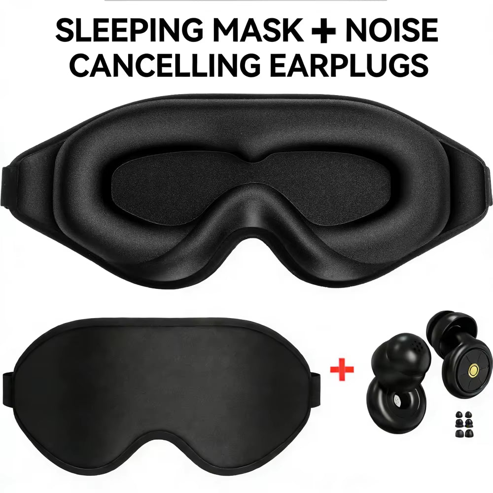 3D Sleep Eye Mask for Sleeping - Insomnia Relief, Light Blocking - Eye Cover - Adjustable Strap ,With Noise Cancelling Earplugs