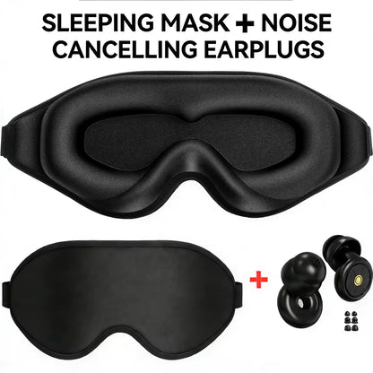 3D Sleep Eye Mask for Sleeping - Insomnia Relief, Light Blocking - Eye Cover - Adjustable Strap ,With Noise Cancelling Earplugs