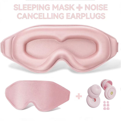 3D Sleep Eye Mask for Sleeping - Insomnia Relief, Light Blocking - Eye Cover - Adjustable Strap ,With Noise Cancelling Earplugs